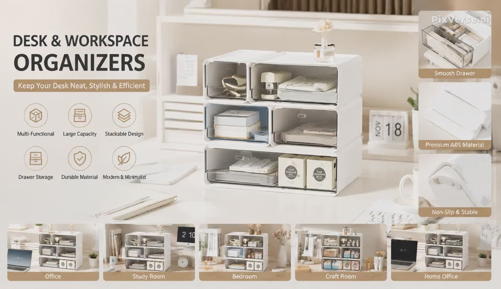 Multi-Tier Desktop Organizer with Drawers