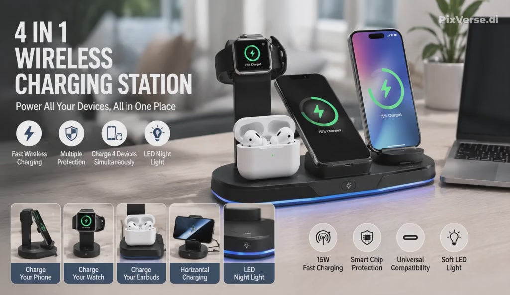 4-in-1 Wireless Charging Station for iPhone, Apple Watch & AirPods
