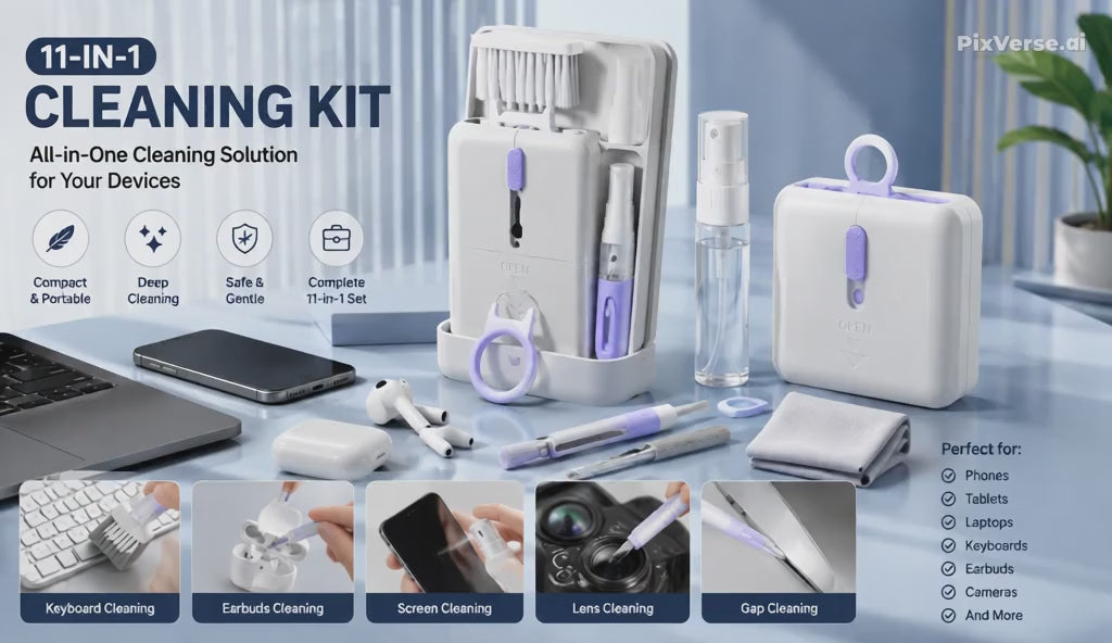 11-in-1 Electronics Cleaning Kit – Screen, Keyboard & Earbuds Cleaner